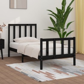 Black solid wood single bed frame 90x190 cm by vidaXL, Beds and slatted bases - Ref: Foro24-3105194, Price: 126,99 €, Discoun...