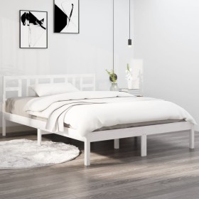 Estructura de cama de madera maciza blanca 140x190 cm de vidaXL, Camas y somieres - Ref: Foro24-3105386, Precio: 129,13 €, De...