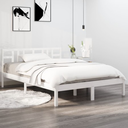 White solid wood bed frame 140x190 cm by vidaXL, Beds and slatted bases - Ref: Foro24-3105386, Price: 127,16 €, Discount: %