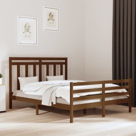 Honey brown solid pine wood bed frame 160x200 cm by vidaXL, Beds and slatted bases - Ref: Foro24-3105328, Price: 160,99 €, Di...