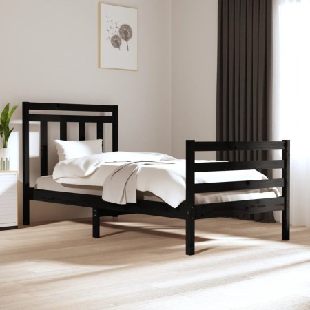 Black single solid wood bed frame 75x190 cm by vidaXL, Beds and slatted bases - Ref: Foro24-3105279, Price: 99,84 €, Discount: %