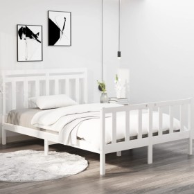 Small double bed frame white solid wood 120x190cm by vidaXL, Beds and slatted bases - Ref: Foro24-3105351, Price: 136,56 €, D...