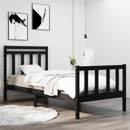 Estructura de cama madera maciza individual negra 75x190 cm de vidaXL, Camas y somieres - Ref: Foro24-3105344, Precio: 129,99...