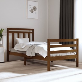 Honey brown solid wood bed frame 100x200 cm by vidaXL, Beds and slatted bases - Ref: Foro24-3105308, Price: 120,99 €, Discoun...