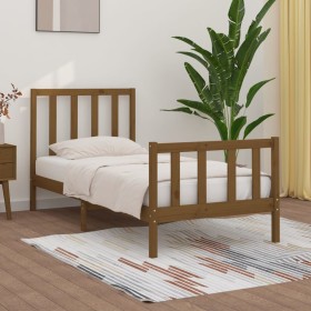 Honey brown solid wood single bed frame 90x190 cm by vidaXL, Beds and slatted bases - Ref: Foro24-3105193, Price: 142,99 €, D...