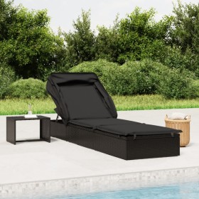 Sun lounger with folding awning black synthetic rattan 213x63x97cm by vidaXL, Loungers - Ref: Foro24-319640, Price: 180,25 €,...