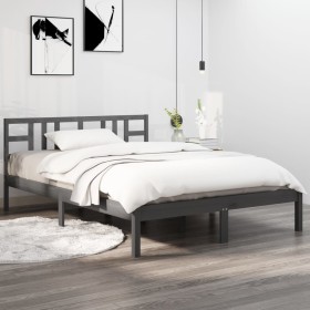 Estructura de cama madera maciza King Size gris 150x200 cm de vidaXL, Camas y somieres - Ref: Foro24-3105412, Precio: 153,99 ...