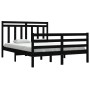 Black solid wood double bed frame 135x190 cm by vidaXL, Beds and slatted bases - Ref: Foro24-3105294, Price: 157,99 €, Discou...