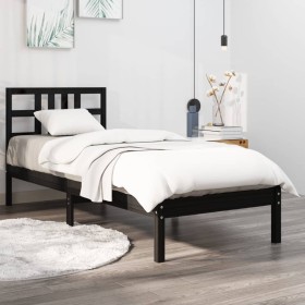 Estructura de cama madera maciza de pino negra 90x200 cm de vidaXL, Camas y somieres - Ref: Foro24-3105394, Precio: 100,99 €,...