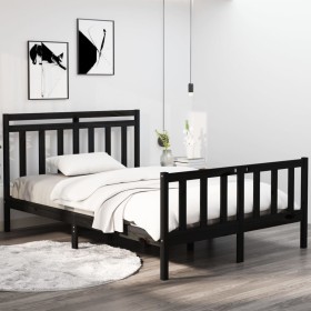 Black solid wood bed frame 140x190 cm by vidaXL, Beds and slatted bases - Ref: Foro24-3105364, Price: 171,99 €, Discount: %