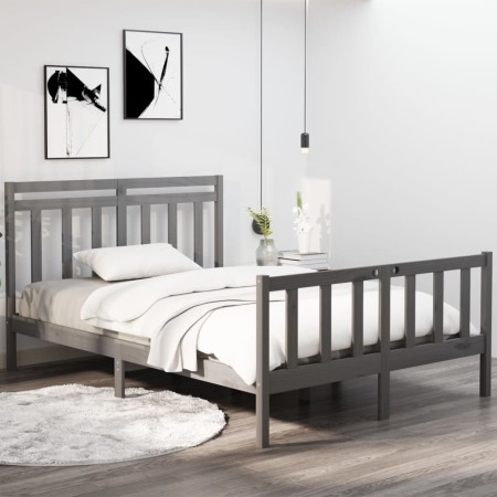 Small gray double solid wood bed frame 120x190 cm by vidaXL, Beds and slatted bases - Ref: Foro24-3105352, Price: 153,99 €, D...