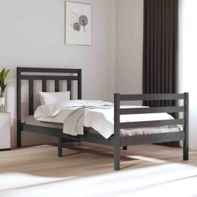 Estructura de cama de madera maciza gris 90x200 cm de vidaXL, Camas y somieres - Ref: Foro24-3105302, Precio: 101,99 €, Descu...