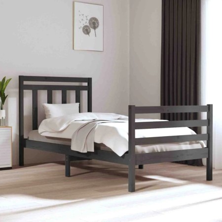 Gray solid wood bed frame 90x200 cm by vidaXL, Beds and slatted bases - Ref: Foro24-3105302, Price: 101,31 €, Discount: %