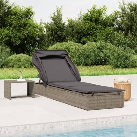 Lounger with folding awning gray synthetic rattan 213x63x97cm by vidaXL, Loungers - Ref: Foro24-319639, Price: 231,99 €, Disc...