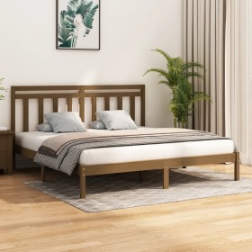 Estructura de cama madera maciza de pino marrón miel 200x200 cm de vidaXL, Camas y somieres - Ref: Foro24-3105273, Precio: 15...