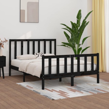 Black solid wood double bed frame 135x190 cm by vidaXL, Beds and slatted bases - Ref: Foro24-3105204, Price: 167,57 €, Discou...