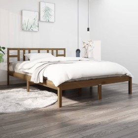 Estructura de cama madera maciza King marrón miel 150x200 cm de vidaXL, Camas y somieres - Ref: Foro24-3105413, Precio: 158,9...