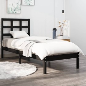 Black solid wood single bed frame 90x190 cm by vidaXL, Beds and slatted bases - Ref: Foro24-3105439, Price: 114,99 €, Discoun...