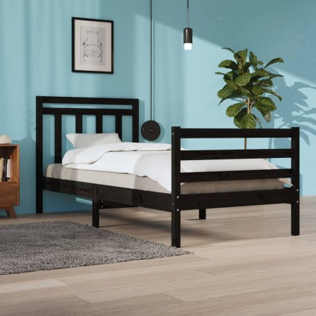 Estructura de cama madera maciza negra 100x200 cm de vidaXL, Camas y somieres - Ref: Foro24-3105309, Precio: 118,40 €, Descue...