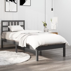 Gray solid wood single bed frame 90x190 cm by vidaXL, Beds and slatted bases - Ref: Foro24-3105372, Price: 120,99 €, Discount: %