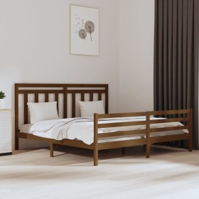 Estructura cama madera maciza marrón miel Super King 180x200 cm de vidaXL, Camas y somieres - Ref: Foro24-3105333, Precio: 18...