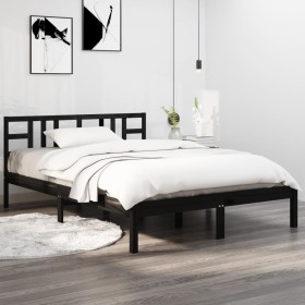 Estructura de cama de madera maciza negra 160x200 cm de vidaXL, Camas y somieres - Ref: Foro24-3105419, Precio: 168,31 €, Des...