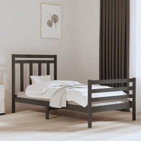 Gray solid wood bed frame 100x200 cm by vidaXL, Beds and slatted bases - Ref: Foro24-3105307, Price: 109,99 €, Discount: %