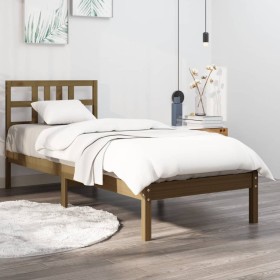 Estructura de cama madera maciza marrón miel 75x190 cm de vidaXL, Camas y somieres - Ref: Foro24-3105368, Precio: 88,99 €, De...