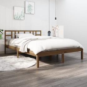 Honey brown solid pine wood bed frame 120x200 cm by vidaXL, Beds and slatted bases - Ref: Foro24-3105403, Price: 124,99 €, Di...