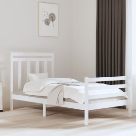 White solid wood bed frame 100x200 cm by vidaXL, Beds and slatted bases - Ref: Foro24-3105306, Price: 115,99 €, Discount: %