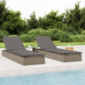 2 pcs sun loungers with gray synthetic rattan table by vidaXL, Loungers - Ref: Foro24-319635, Price: 318,79 €, Discount: %