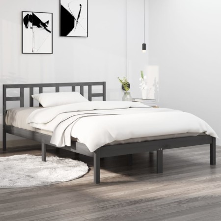 Estructura de cama doble pequeña madera maciza gris 120x190 cm de vidaXL, Camas y somieres - Ref: Foro24-3105377, Precio: 133...