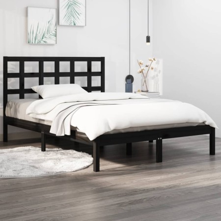 Estructura de cama de madera maciza negra 140x190 cm de vidaXL, Camas y somieres - Ref: Foro24-3105454, Precio: 155,22 €, Des...