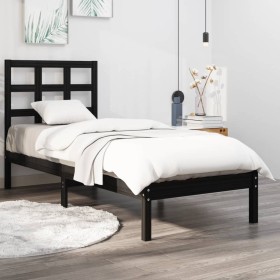 Estructura de cama madera maciza de pino negra 90x200 cm de vidaXL, Camas y somieres - Ref: Foro24-3105459, Precio: 98,99 €, ...