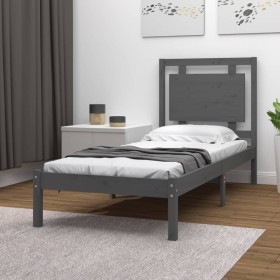 Estructura de cama madera maciza de pino gris 90x200 cm de vidaXL, Camas y somieres - Ref: Foro24-3105522, Precio: 110,99 €, ...