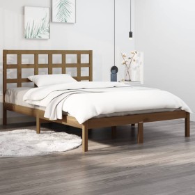 Estructura de cama madera maciza de pino marrón miel 200x200 cm de vidaXL, Camas y somieres - Ref: Foro24-3105493, Precio: 15...