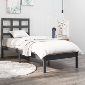 Solid gray pine wood bed frame 90x200 cm by vidaXL, Beds and slatted bases - Ref: Foro24-3105457, Price: 98,39 €, Discount: %