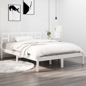 Estructura de cama de madera maciza blanca 160x200 cm de vidaXL, Camas y somieres - Ref: Foro24-3105416, Precio: 133,34 €, De...