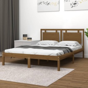 Honey brown solid wood bed frame 140x200 cm by vidaXL, Beds and slatted bases - Ref: Foro24-3105538, Price: 152,54 €, Discoun...