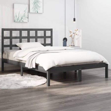 Estructura de cama de madera maciza gris 140x200 cm de vidaXL, Camas y somieres - Ref: Foro24-3105472, Precio: 130,18 €, Desc...