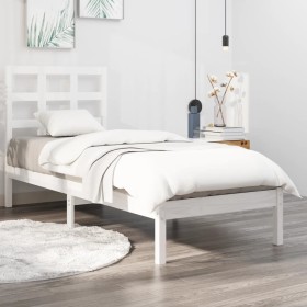 Estructura de cama madera maciza de pino blanco 100x200 cm de vidaXL, Camas y somieres - Ref: Foro24-3105461, Precio: 96,99 €...