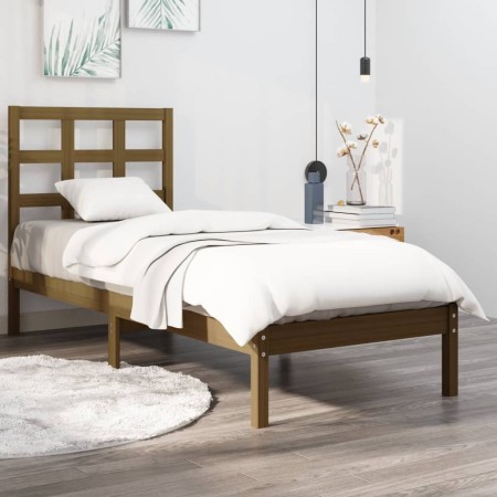 Solid pine wood bed frame honey brown 90x200 cm by vidaXL, Beds and slatted bases - Ref: Foro24-3105458, Price: 105,28 €, Dis...