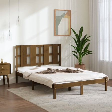 Honey brown solid pine wood bed frame 140x190 cm by vidaXL, Beds and slatted bases - Ref: Foro24-3105583, Price: 167,99 €, Di...