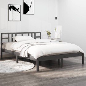 Double gray solid wood bed frame 135x190 cm by vidaXL, Beds and slatted bases - Ref: Foro24-3105382, Price: 138,99 €, Discoun...