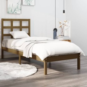 Honey brown solid wood bed frame 100x200 cm by vidaXL, Beds and slatted bases - Ref: Foro24-3105463, Price: 107,99 €, Discoun...