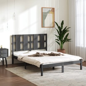 Small double bed frame solid gray wood 120x190 cm by vidaXL, Beds and slatted bases - Ref: Foro24-3105572, Price: 141,99 €, D...