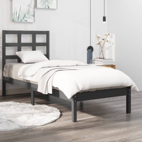 Gray solid wood single bed frame 90x190 cm by vidaXL, Beds and slatted bases - Ref: Foro24-3105437, Price: 113,99 €, Discount: %