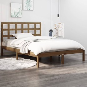 Honey brown solid wood bed frame 140x190 cm by vidaXL, Beds and slatted bases - Ref: Foro24-3105453, Price: 152,99 €, Discoun...