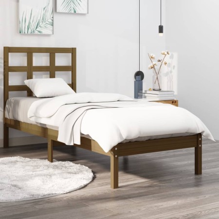 Estructura de cama madera maciza marrón miel 75x190 cm de vidaXL, Camas y somieres - Ref: Foro24-3105433, Precio: 93,99 €, De...