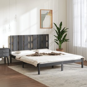 Estructura de cama madera maciza gris King Size 150x200 cm de vidaXL, Camas y somieres - Ref: Foro24-3105607, Precio: 163,99 ...